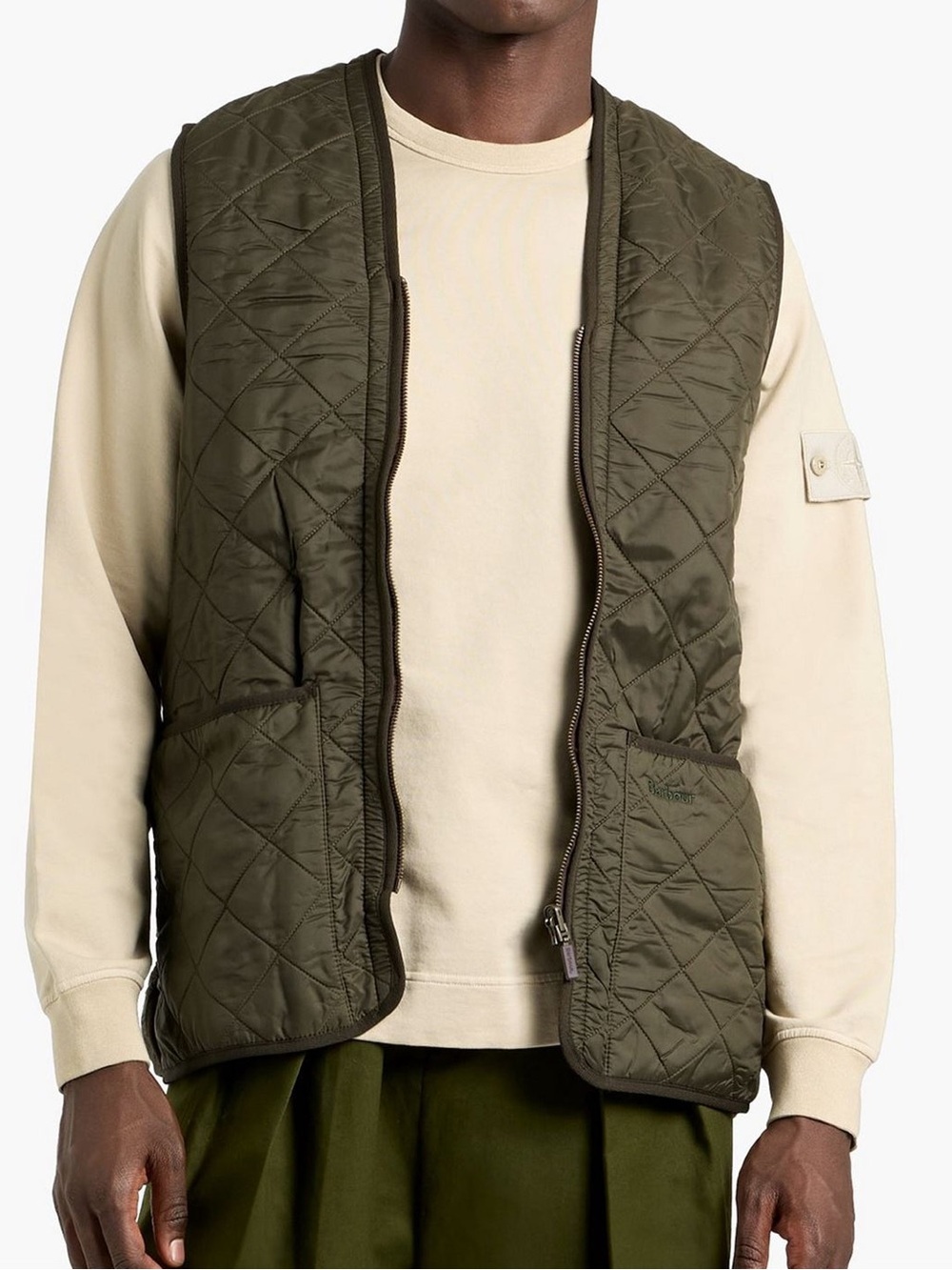 Barbour Polarquilt Waistcoat Vest Mens XL Olive Green Quilted Fleece Lined Liner